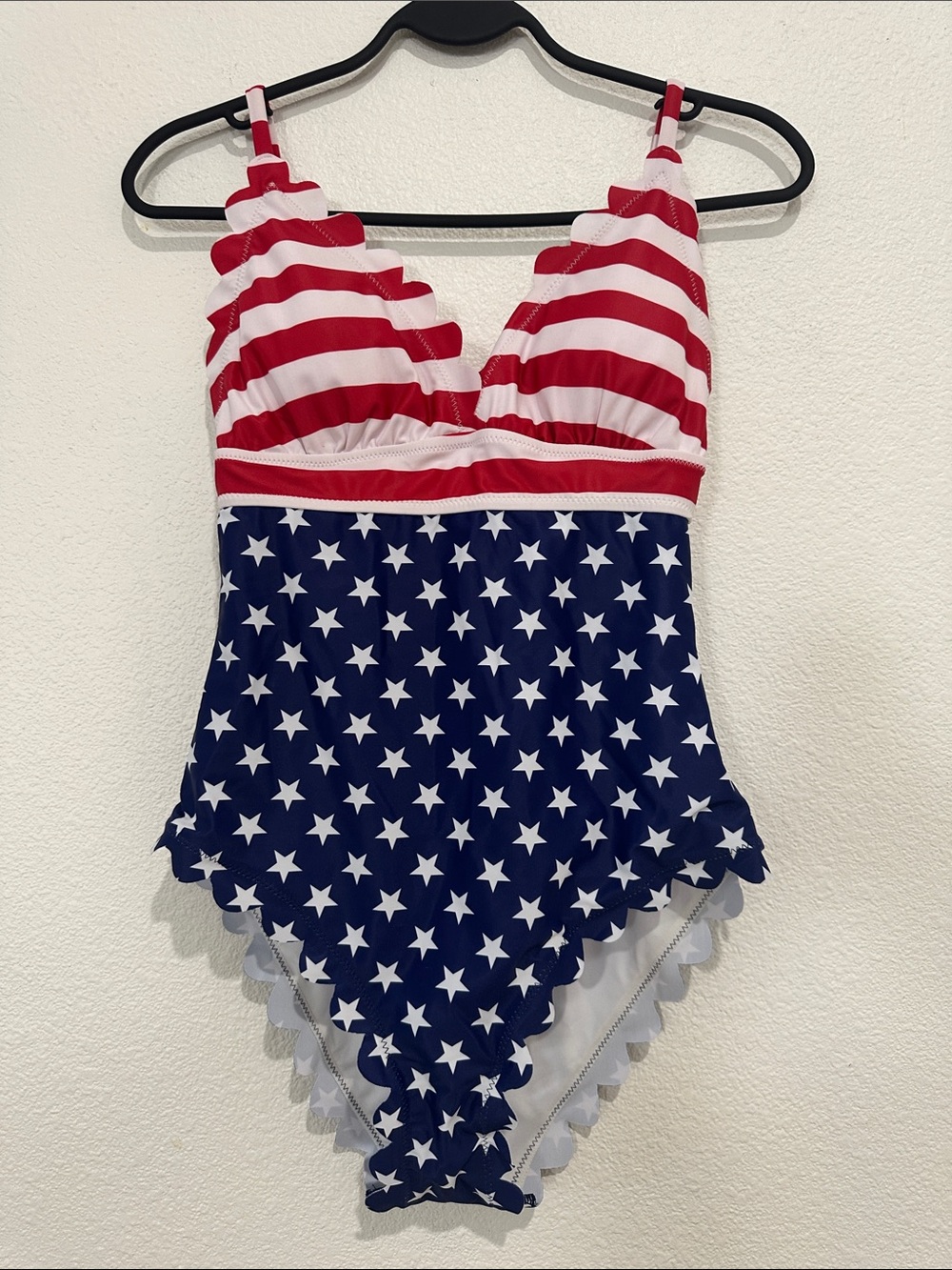 NWT! Patriotic Stars & Stripes One-Piece Swimsuit - Red White Blue, size Small